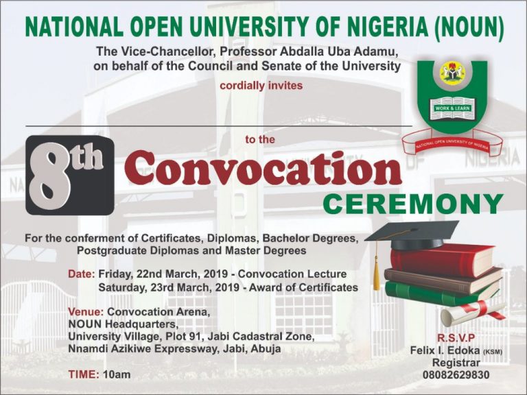 NOUN 8th Convocation Ceremony Programme of Events 2019